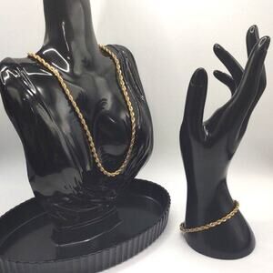 18k Gold Plated Necklace Bracelet Diamond Cut Rope Chain Set Valentines Birthday